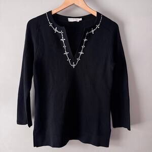 Tory Burch Black Embellished Merino Wool Sweater Tunic XS